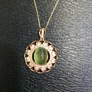 

natural green prehnite stone pendant S925 silver Natural gemstone Pendant Necklace trendy sunflower women party gift jewelry