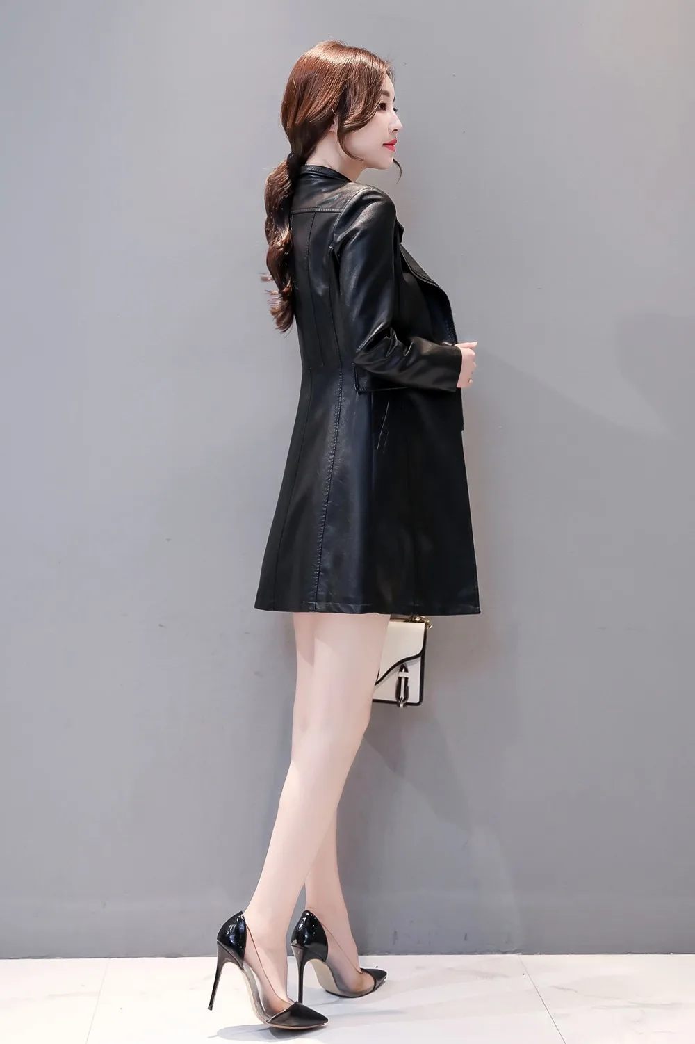 M-5XL размера плюс женская кожаная куртка, пальто, модная Офисная Женская Лоскутная длинная куртка из искусственной кожи, верхняя одежда высокого качества