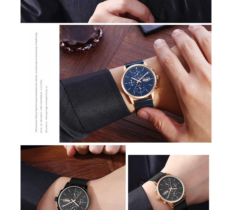 Мужские роскошные часы, мужские синие сетчатые часы из нержавеющей стали, мужские классические кварцевые часы с датой, мужские наручные часы, мужские часы с датой