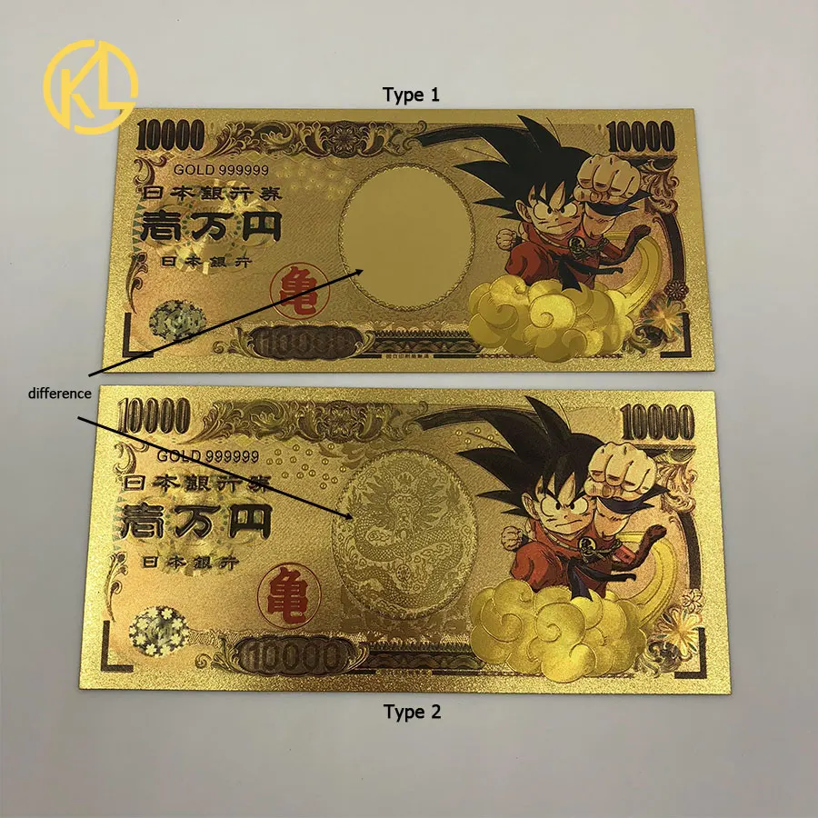 5 шт. или 10 шт./лот, японский dragon ball z Master Roshi 10000 Yen, Золотые пластиковые банкноты для детской классической коллекции памяти