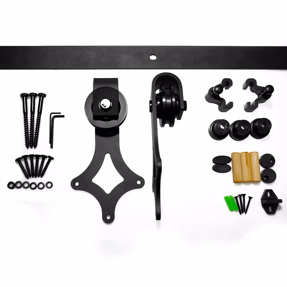 LWZH Wooden Sliding Barn Door Hardware Kit Country Style Black Steel Roller Track Rhombus Shaped Closet Hardware for Single Door