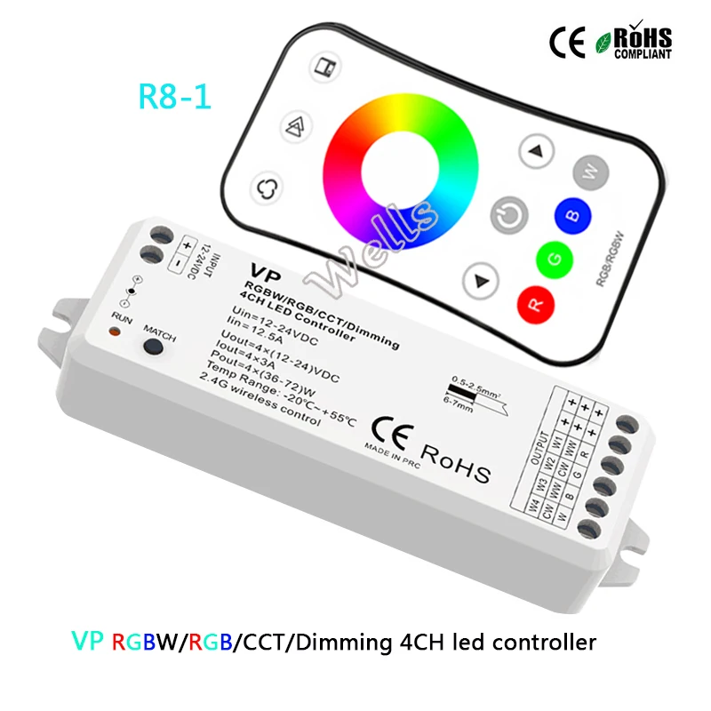 VP 2 4G беспроводной RGBW/RGB/CCT/затемнения 4CH DC12 24V 12A 4 в 1 умный светодиодный светильник