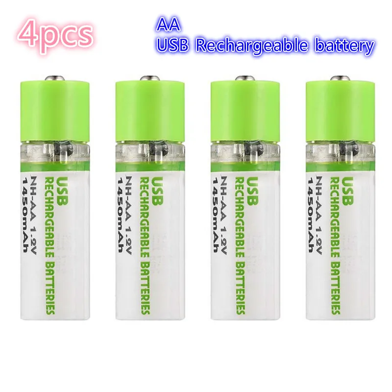 

2019 New 4pcs USB Rechargeable Battery AA 1.2V 1450mAh NI-MH Cells Environmental USB Battery Design With USB Port Portable For