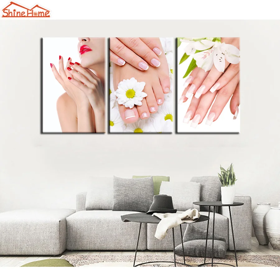 ShineHome-3 шт картина холст картины модульные на стену живопись печать Йога спа-салон ногтей массаж тела произведение искусства руки и ноги орхидея цветок плакат картина