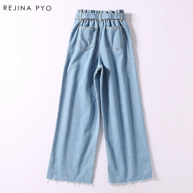 REJINAPYO Весна новое поступление Женские повседневные синие широкие брюки с высокой талией с кисточками внизу джинсовые брюки