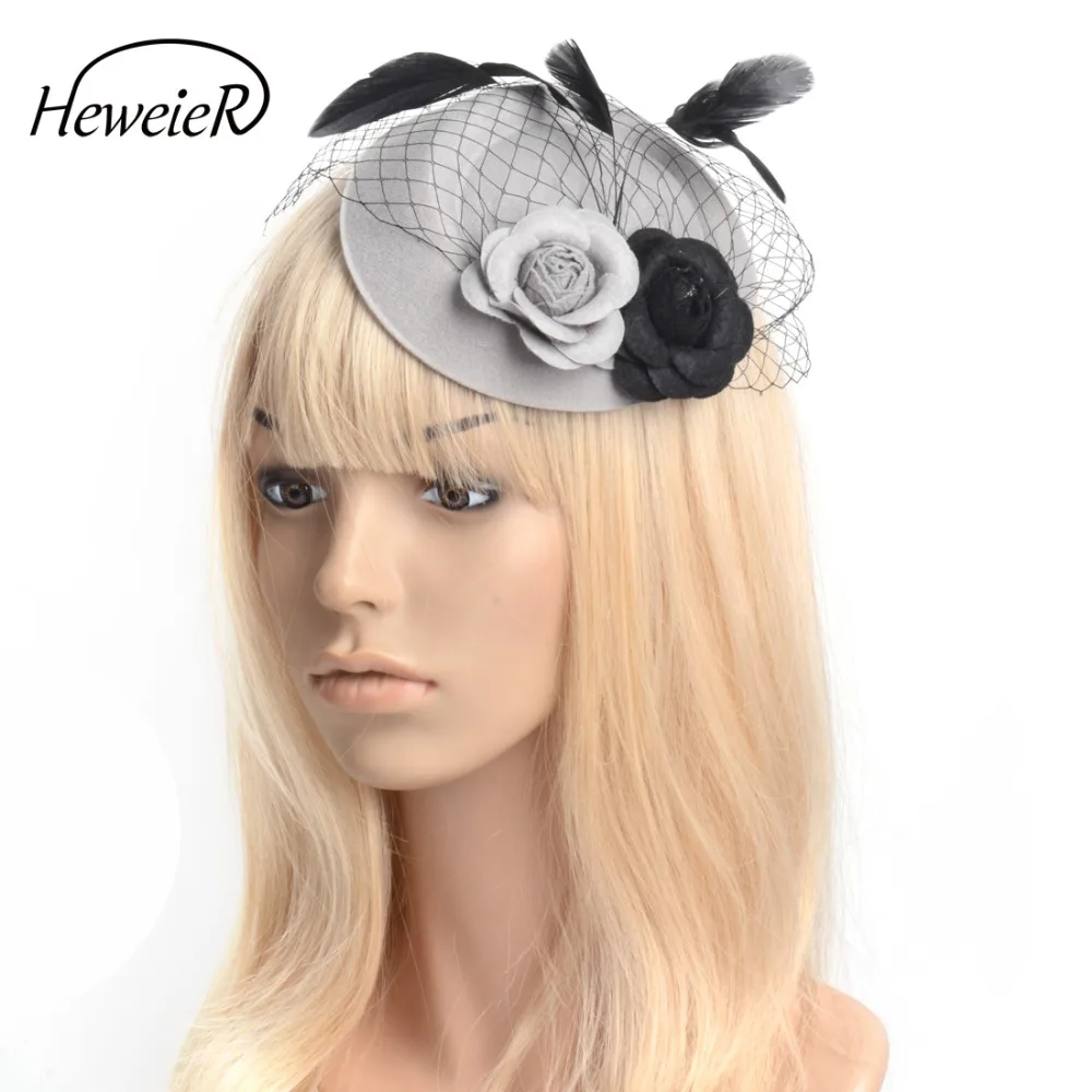 Девушек Для женщин шляпа-таблетка цветок украшение на голову с перьями заколка для волос для невесты Свадебная вечеринка шпилька