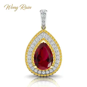 

Wong Rain Luxury 100% 925 Sterling Silver Water Drop Pear Ruby Gemstone Engagement Wedding Pendant Necklace Jewelry Wholesale