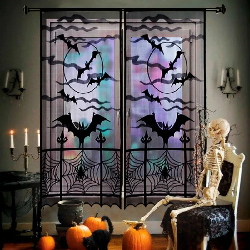

Halloween Home Decor Spider Bat Curtain Fireplace Lamp Table Cover Props Set AU