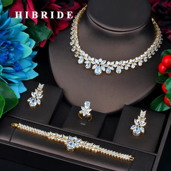 HIBRIDE New Luxury Design Gold Color Bridal Dubai Jewelry Sets For Women Wedding Accessories Party Gifts N-736