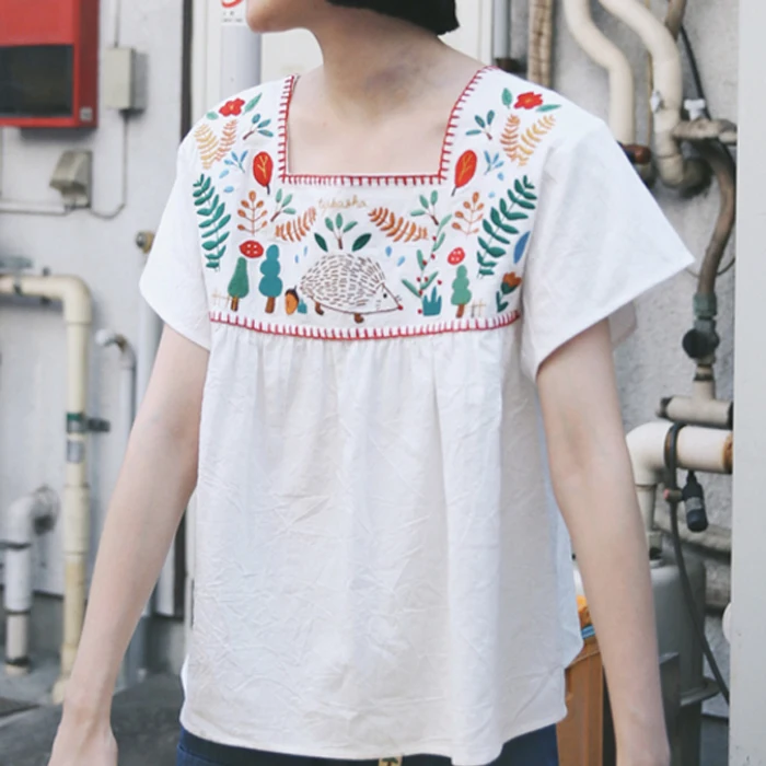 Maternity embroidery floral ethnic vintage white boho hippie blouse