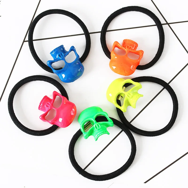 

Plastic Blue Green Red Yellow Orange Skull Elastic Hair Bands Ponytail Holders Headwear Hair Accessories for Women