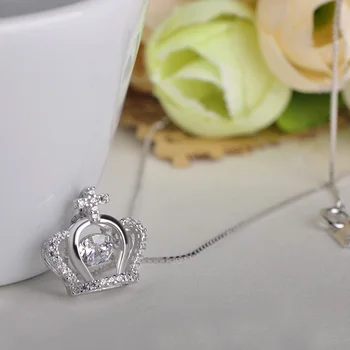 

Blucome 925 Silver Simple Style Pendant Crown Shape Zircon Necklace For Women Girl Wedding Party Neck Accessories Birthday Gift