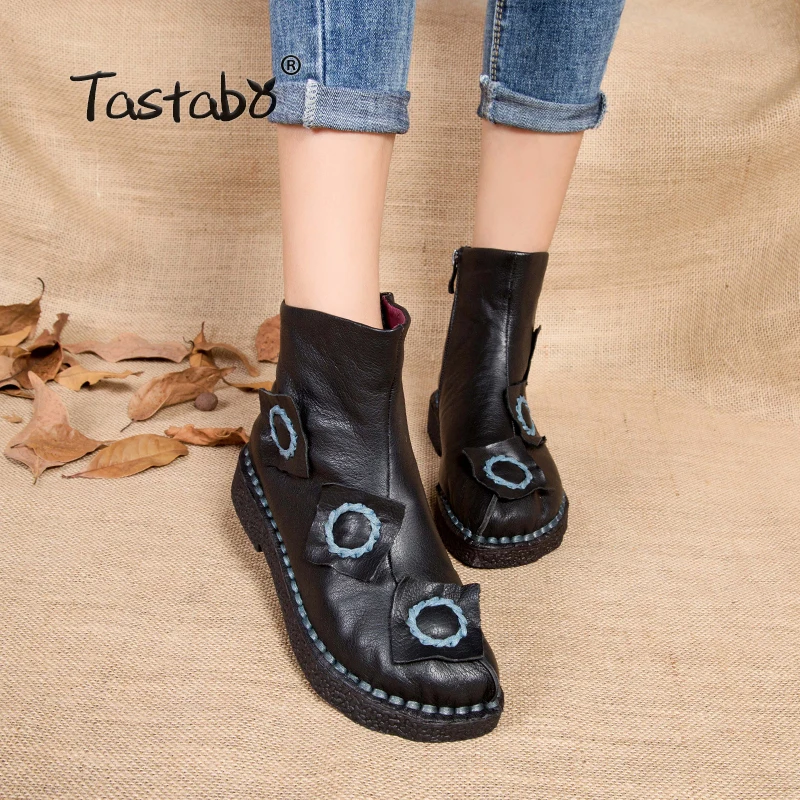 

Tastabo autumn winter ankle boots for women handmade Flat with Boots Leather Shoes Retro Boots snow botines mujer Women