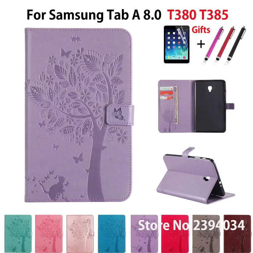 Чехол-книжка для Samsung Galaxy Tab A 8 0 SM-T380 T385 2017 дюйма из искусственной кожи | Компьютеры