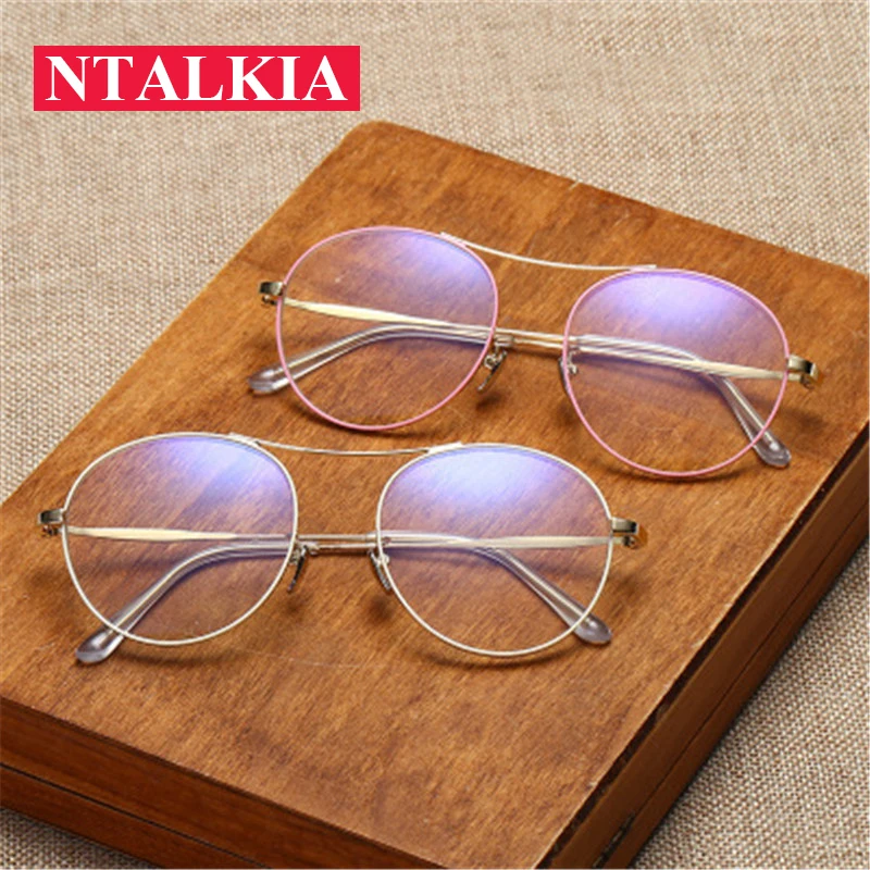 Real Monturas De Gafas Korean Double Beam Metalframes Male Female clear lens Retro Fake no degree Eyewear Metal round glasses Real Monturas De Gafas Korean Double Beam Metalframes Male Female clear lens Retro Fake no degree Eyewear Metal round glasses