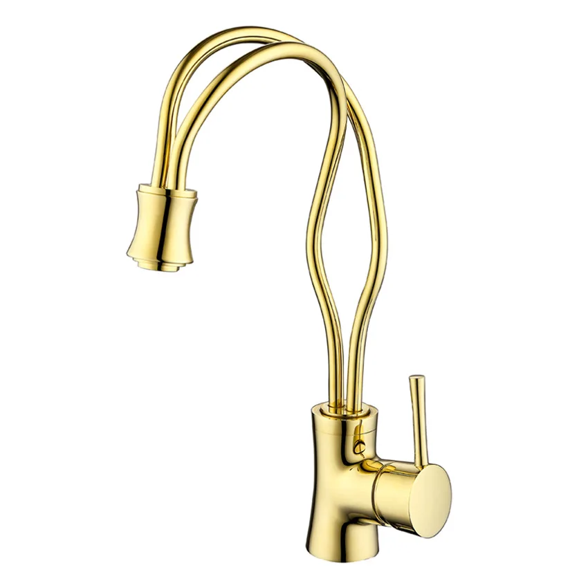 

59 Copper Kitchen Faucet Hot And Cold Single Hole Revolving Golden Washing Basin Flume Kitchen Sink Tap