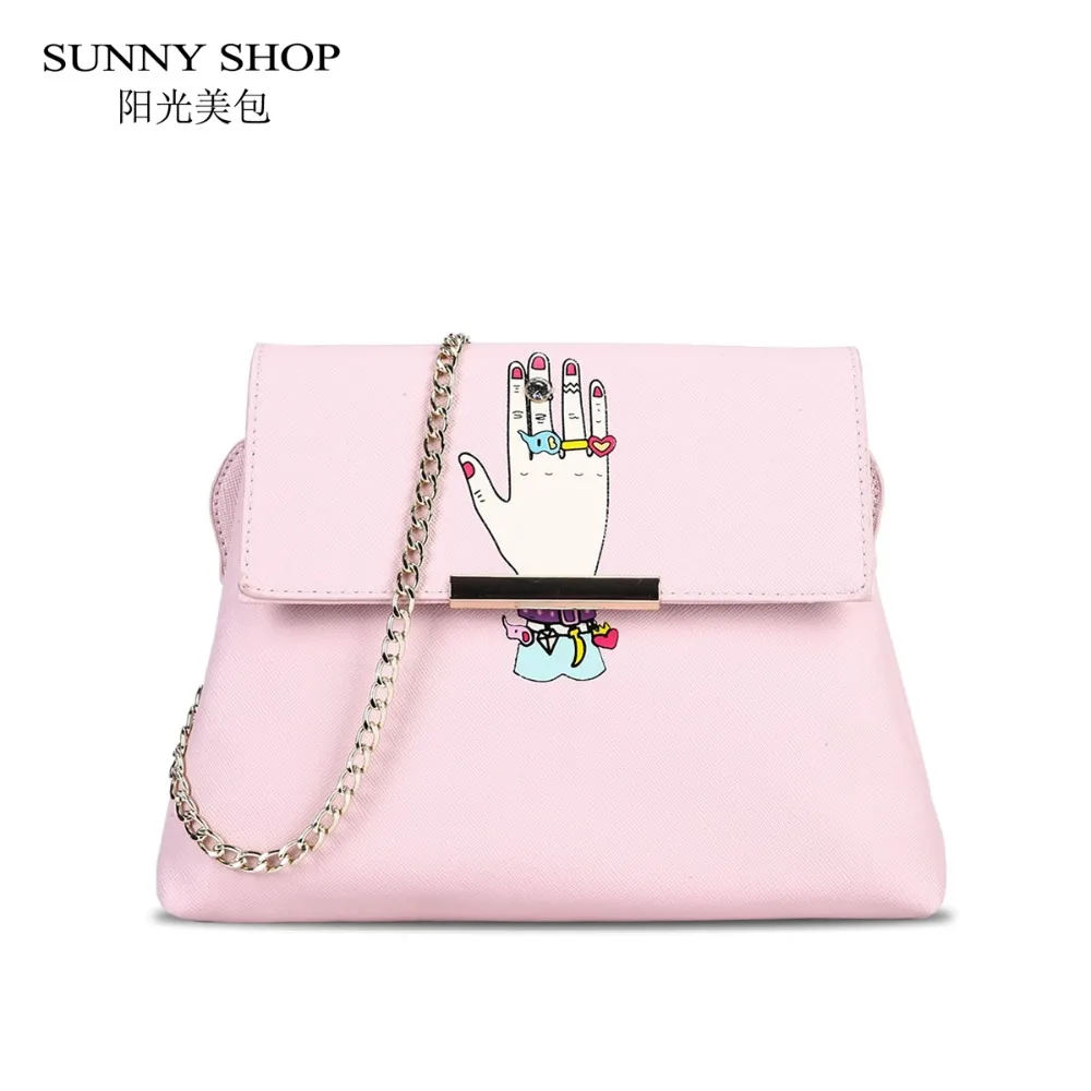 

SUNNY SHOP Cute Cartoon Finger With Crystal Handbags Sweet Small Shoulder Bags Women Chain Bag Kawaii Pink Girls Messenger Bag