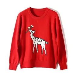 Новинка 2019 г. женские свитера для подиума симпатичный мультяшный олень жаккардовые пуловеры Женские базовые однотонные красные белые топы