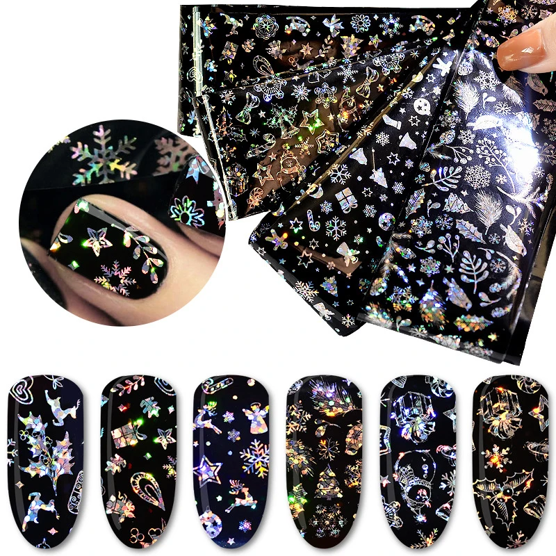 

4PCS Holographic Starry Nail Foil Set Christmas Snowflake Winter Star Water Transfer Sticker for Manicure Nail Art Decal