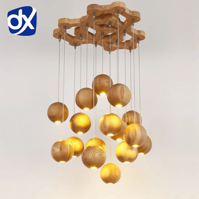

Wooden pendant light Chinese Nordic creative minimalist living room wood ball wooden pendant lamp Dining Room Lamp