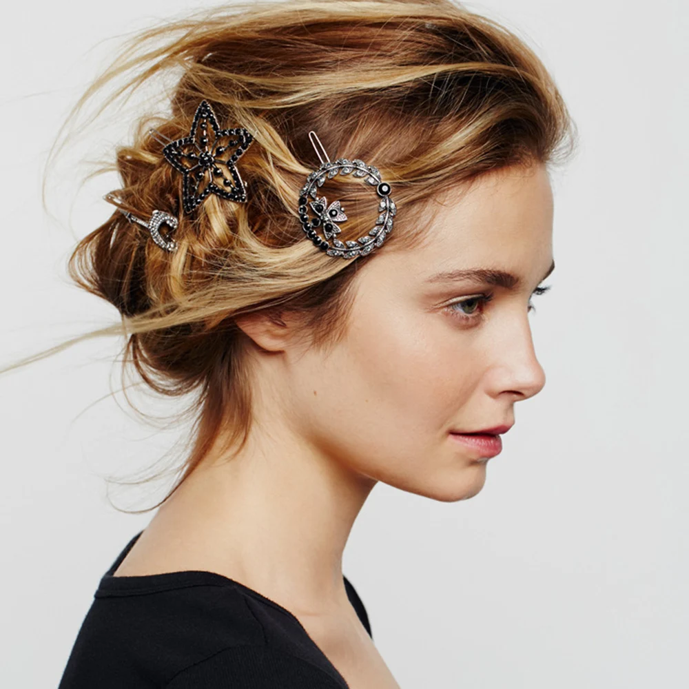 

New Vintage Fashion Design Geometric Hairpin Rhinestone Hair Clip Star Round Arrow Shape For Women Girls Hair Accessories Gifts