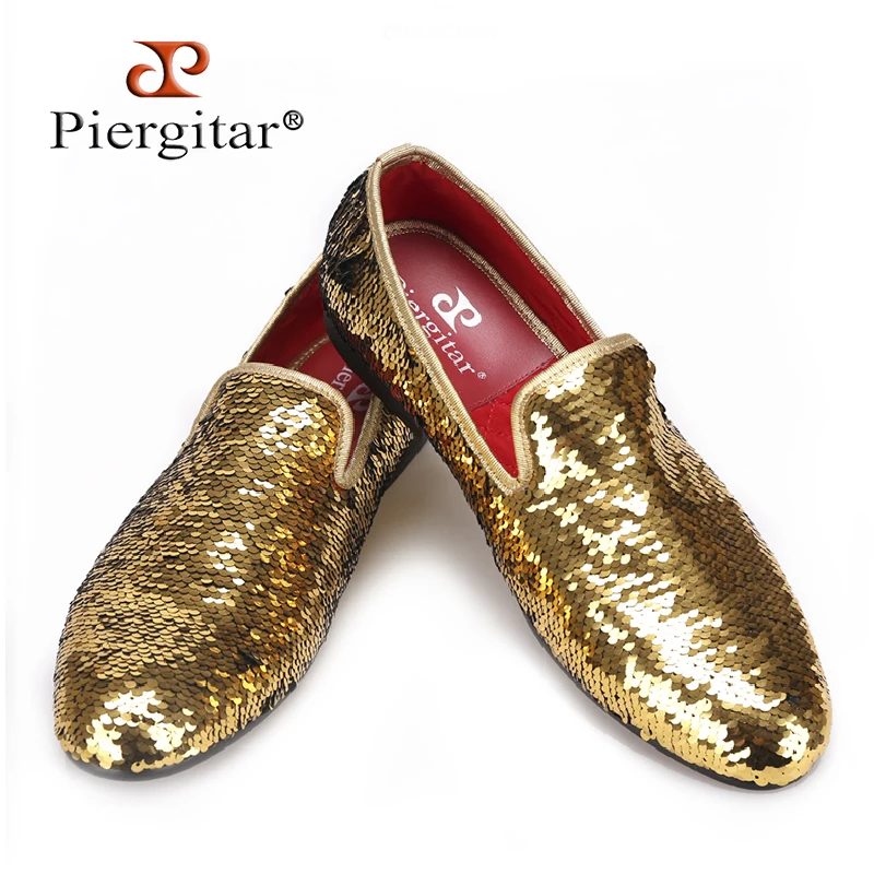PIERGITAR 2018 Wedding and Prom Gold colors men smoking slippers luxurious glitter Handmade men loafers big size male flats PIERGITAR 2018 Wedding and Prom Gold colors men smoking slippers luxurious glitter Handmade men loafers big size male flats