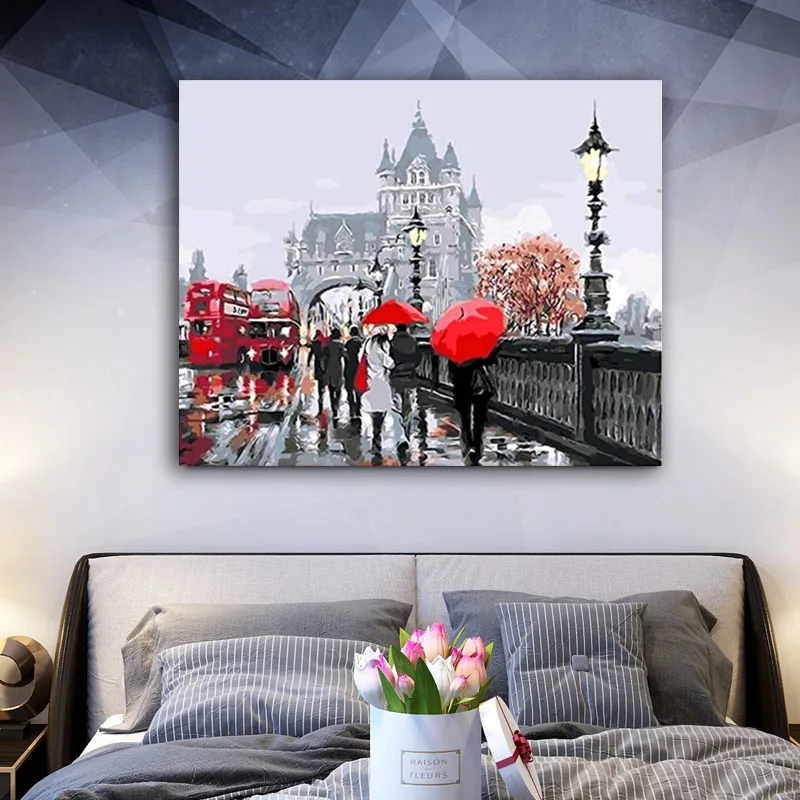 

DIY colorings pictures by numbers with streetscape picture drawing Relief painting by numbers framed Home