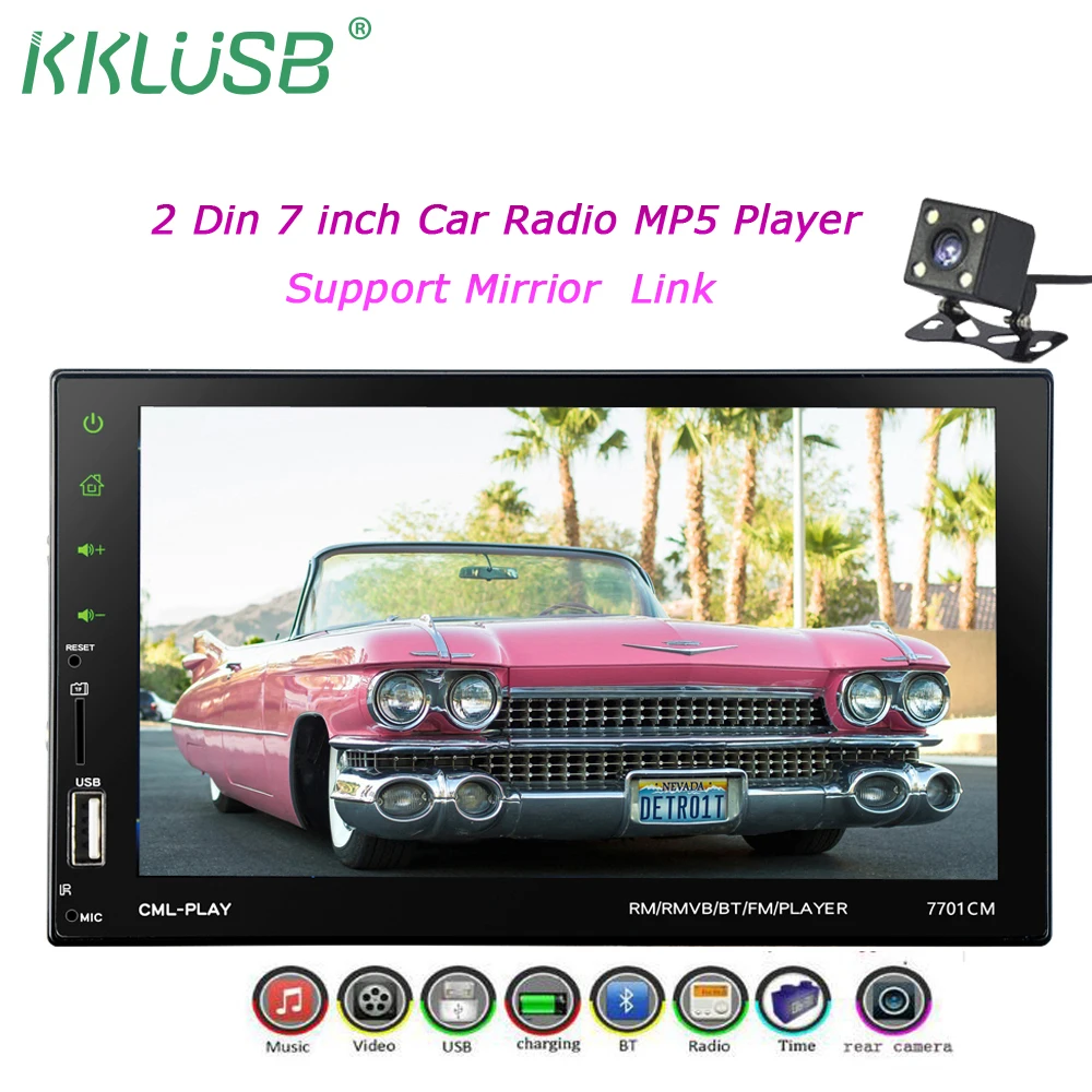 

2 din Car Radio Android MirrorLink 7" Touch Screen Car MP5 Multimedia Player USB Charger Bluetooth Rear View Camera 7701CM