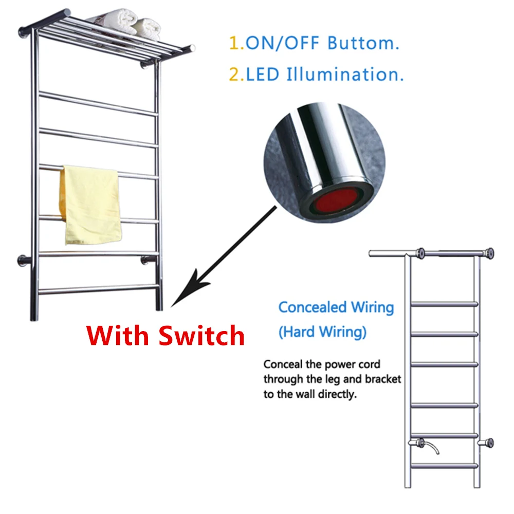 Т-образный 304 Полотенцесушитель с подогревом из нержавеющей стали, Электрический полотенцесушитель, современная вешалка для полотенец, вешалка для полотенец, HZ-915A - Цвет: Hidden Cable 2