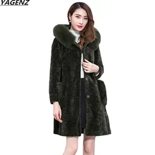 2017 Fashion Faux Fox Fur Coat Women Winter Sheep Sheared Fur Coat Medium Long Warm Fur Coats Female Hooded Jacket Overcoat K645