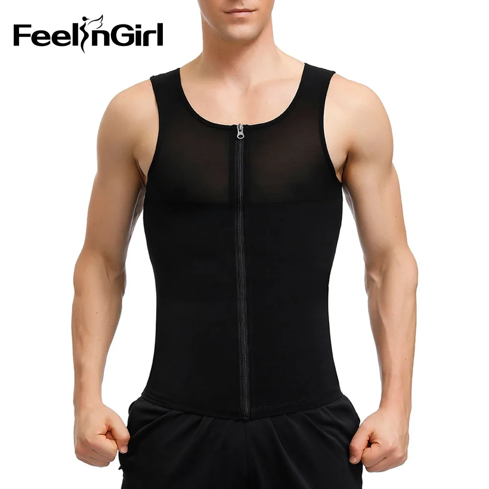 

FeelinGirl Men's Shaper Zip Hooks Vest Waist Tummy Shaper Underwear Plus Size Waist Cincher Men Slimming Vest
