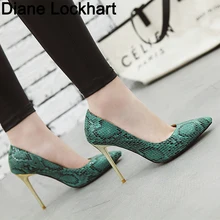 Г. Новая женская обувь пикантные женские туфли-лодочки с острым носком на высоком каблуке 10 см со змеиным принтом вечерние sapato feminino, большой размер 42, 43
