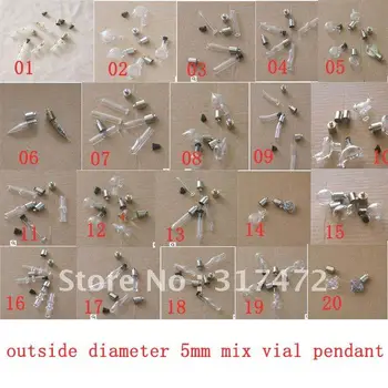 

NEW Free shipping MIX tinny glass Vial pendant Miniature Glass Vial Bottle mental cap DIY glass jewelry pendant