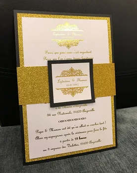 

CA0674 Foil Print Wedding Invitations with Glittering Belly Band
