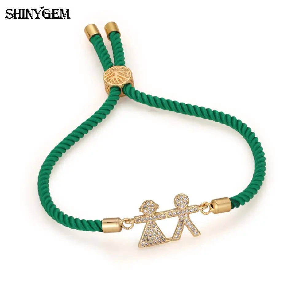 

SHINYGEM Adjustable Fashion Braid Bracelet Gold Plating Dancer Partner Charm Bracelet Handmade Pave Zirconia Bracelets For Women