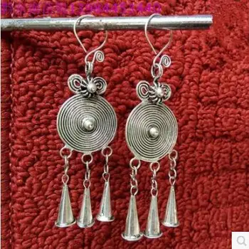 

Traditional ancient method pinch filament process retro palace earrings handmade Mica silver bronze drum long earrings