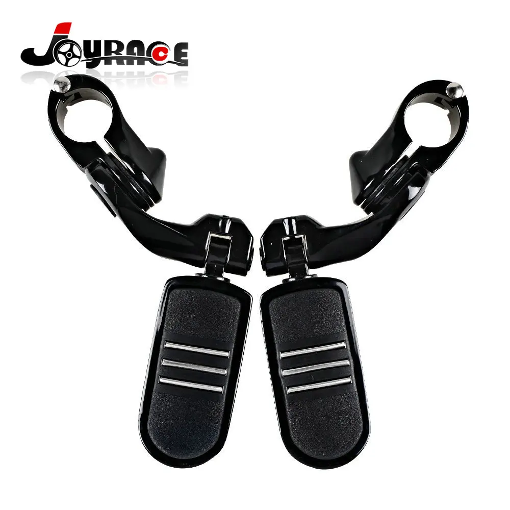 Black And Chrome Short Angled Streamline 1 1 4 Highway Engine Guards Foot Peg Mount For
