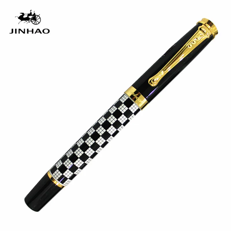 Jinhao 500 Chessboard, Ручка-роллер, Роскошная золотая шариковая ручка с зажимом 0,7 мм, черные металлические ручки-роллеры