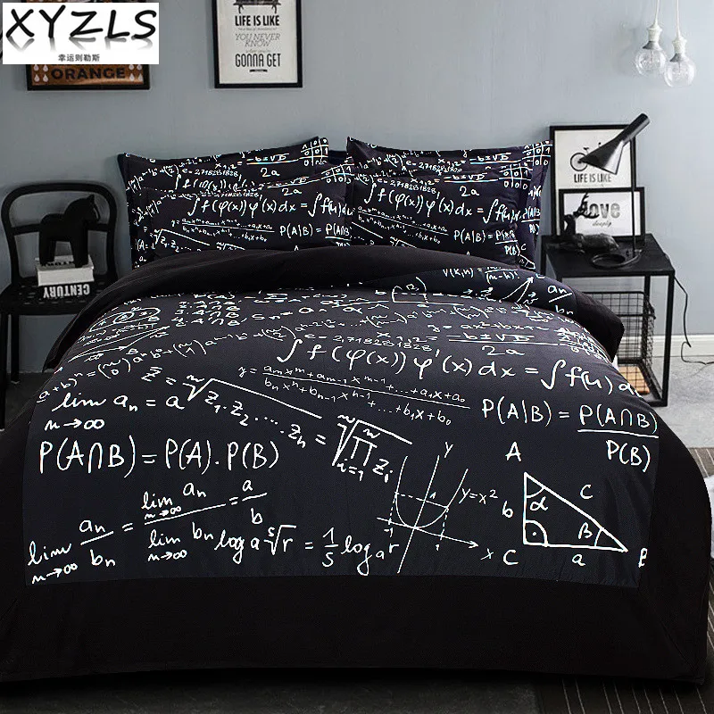 XYZLS краткое геометрическое черное Королевское хлопковое постельное белье, математическое современное двойное постельное белье для взрослых, домашний комплект постельного белья для близнецов