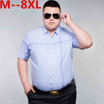 

10XL 8XL 6XL 5XL male brand casual business loose fit men shirt camisa short sleeve striped social shirts dress clothing jersey