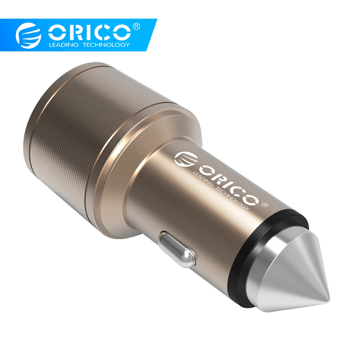 

ORICO UCI-2U Aluminum 2 Ports 5V2.4 MAX 15.5W Output Mini Portable USB Travel Charger Also A Safety Hammer - Silver/Golden/Brown