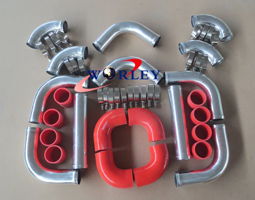 UNIVERSAL 2.5" ALUMINUM TURBO INTERCOOLER PIPING+ELBOW+RED COUPLER KIT