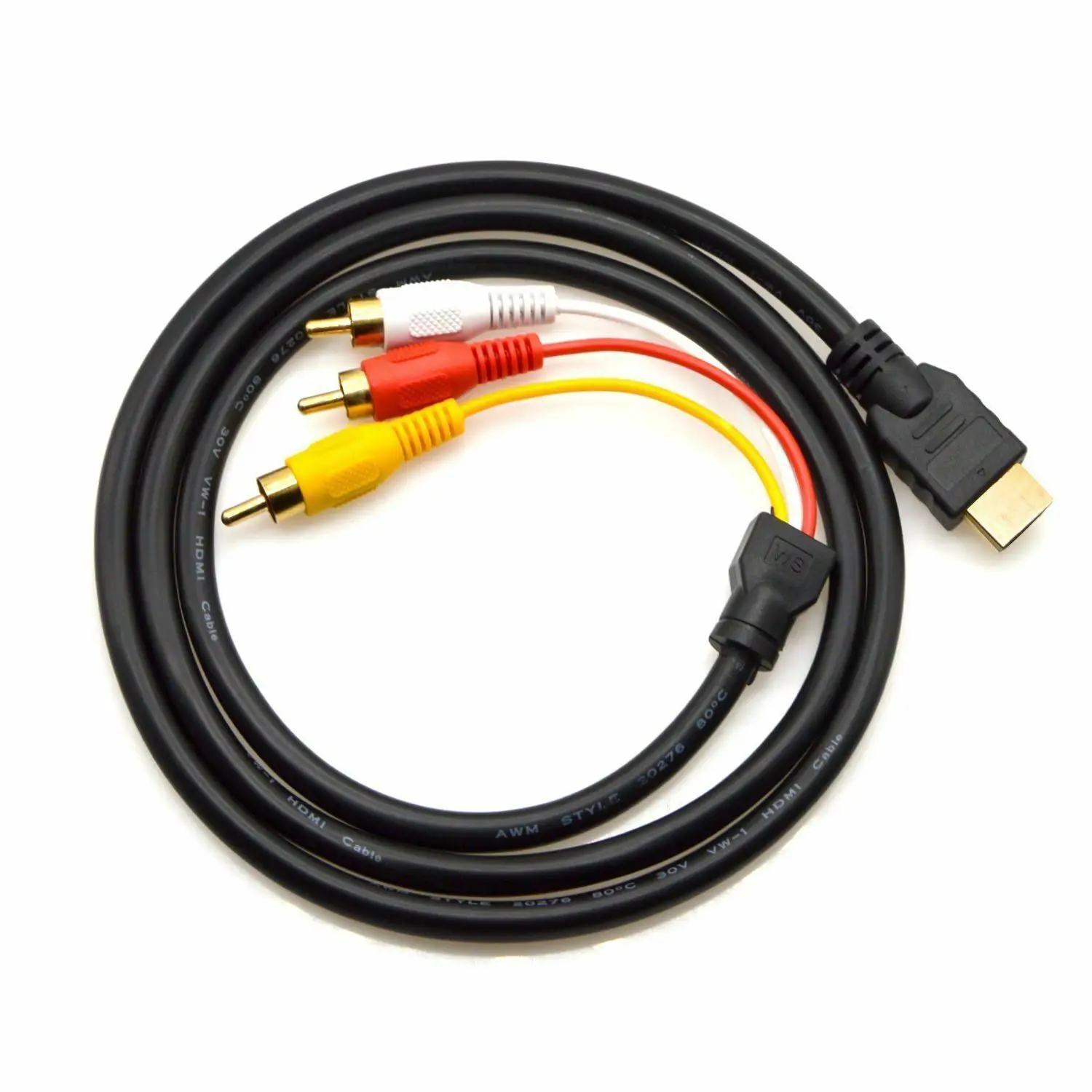 

1.5M HDMI Male to 3RCA AV Composite Male M/M Connector Cord BS