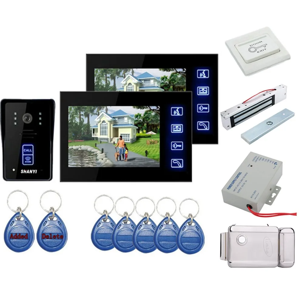 

Home Set 7" Color Monitor Touch Key Video Door Phone Doorbell Intercom System IR Camera 1to2 With 110V-220V Wall mounted
