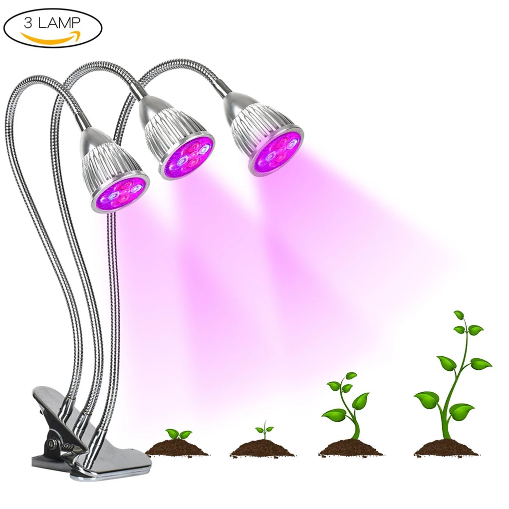 

15W 360 Degree Three Head LED Plant Grow Light Flexible Indoor Grow Light Plant Grow Lamp For Indoor Plants Greenhouse