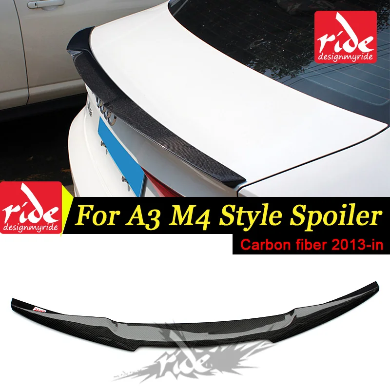 

A3 Spoiler Extension wing M4 Style Highkick True Carbon Fiber Fits For Audi A3 S3 Sedan rear Trunk Spoiler wing Gloss Black 13+