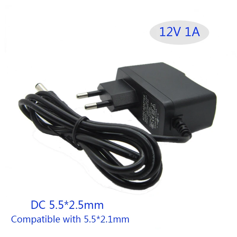 AC DC power adapter 12V 1A 1000MA 12W Converter Adapter Charger DC5 5 2 5mm Plastic