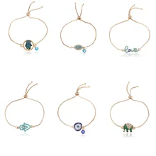 Хороший защитный Амулет Хамса Шарм Синий браслет evil eye Турецкая бижутерия Фатима ручной работы золотой цвет цепочка для женщин подарок