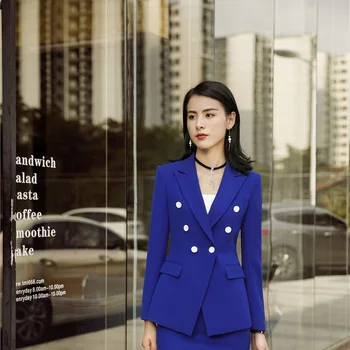 

Formal Uniform Styles Fashion Blue Long Sleeve Blazers Coat For Women Business Work Wear Professional Jackets Female Outwear