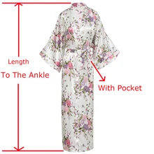 Цветочный принт, Женский длинный халат с карманом, сексуальный халат для невесты, подружки невесты, атласный летний халат, халат, платье с рукавом до локтя, одежда для сна